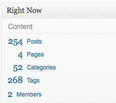 WordPress dashbord right now total count